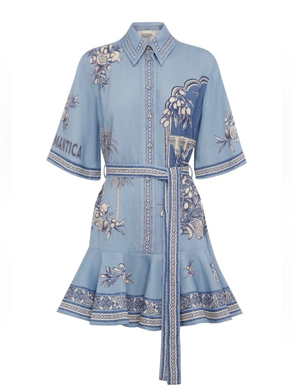 NWT ALÉMAIS Villa Romantica Linen Blend Mini Shirt Dress Size US 6/AUS 10
